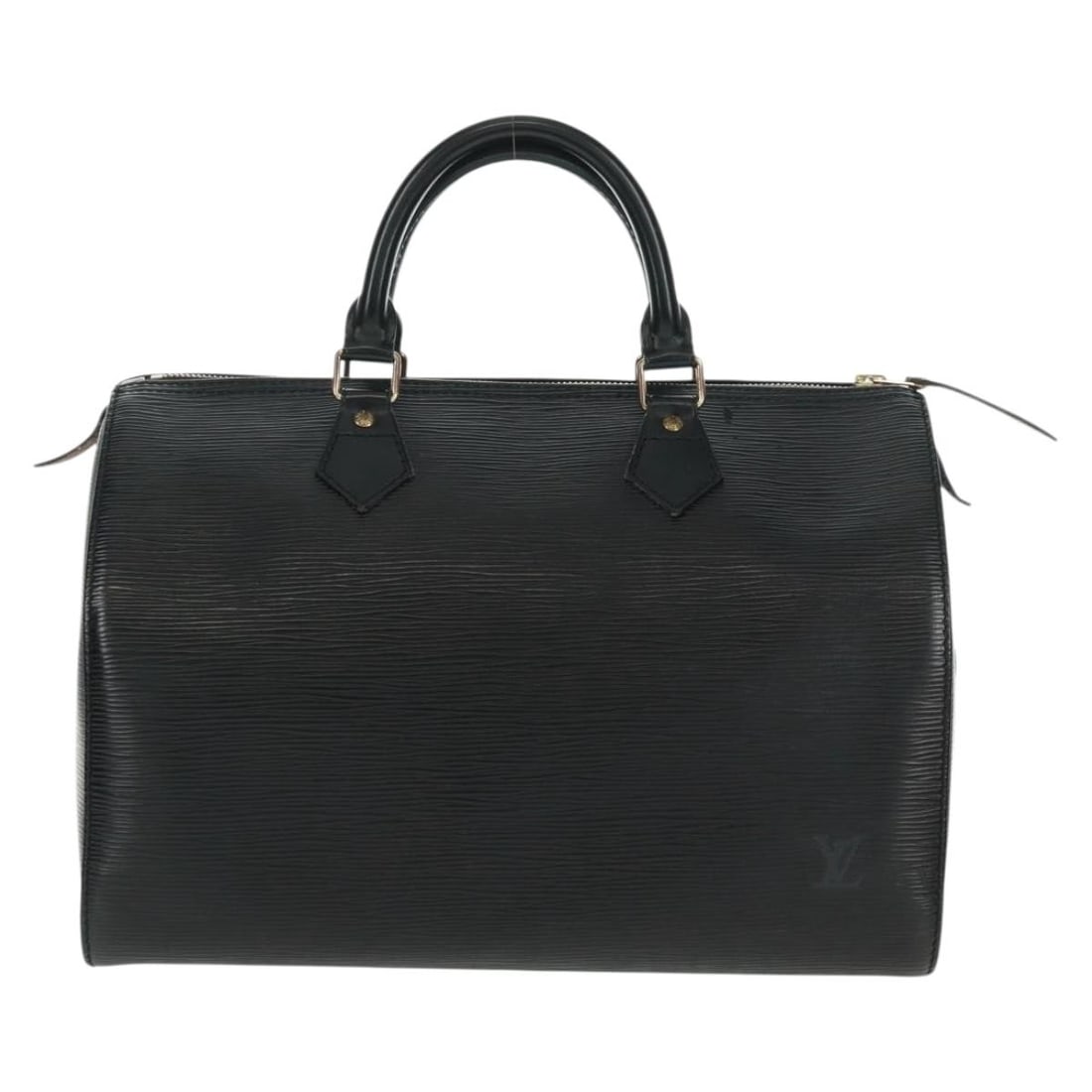 Black Epi Leather Speedy Bag by Louis Vuitton for Women: Black Epi Leather Speedy Bag by Louis Vuitton for Women This Louis Vuitton Speedy handbag features black Epi leather and is designed for women. The bag is crafted in France and showcases a classic sil
