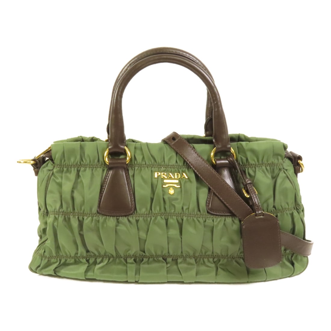 Green Nylon Prada Two Way Shoulder Bag with Gold Hardware (1 of 16)