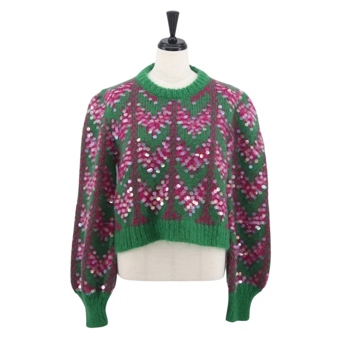 Green Wool GUCCI Sweater with 23.2 Inch Sleeves Made in Italy: Green Wool GUCCI Sweater with 23.2 Inch Sleeves Made in Italy This Gucci green wool jacket features a classic design with a 23.2-inch sleeve length. Crafted in Italy, it offers both style and comfort