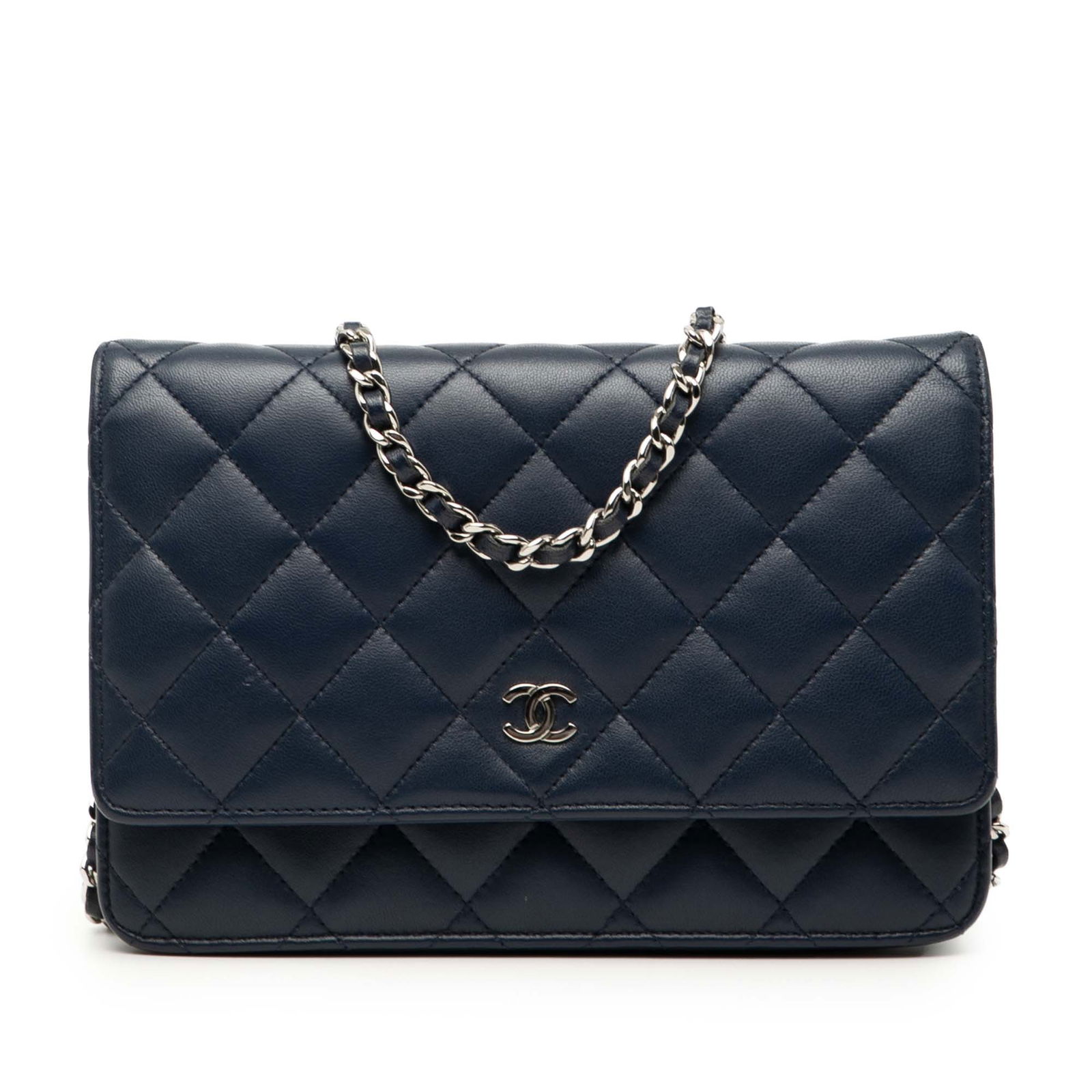Chanel Blue CC Quilted Lambskin Wallet On Chain France (1 of 8)
