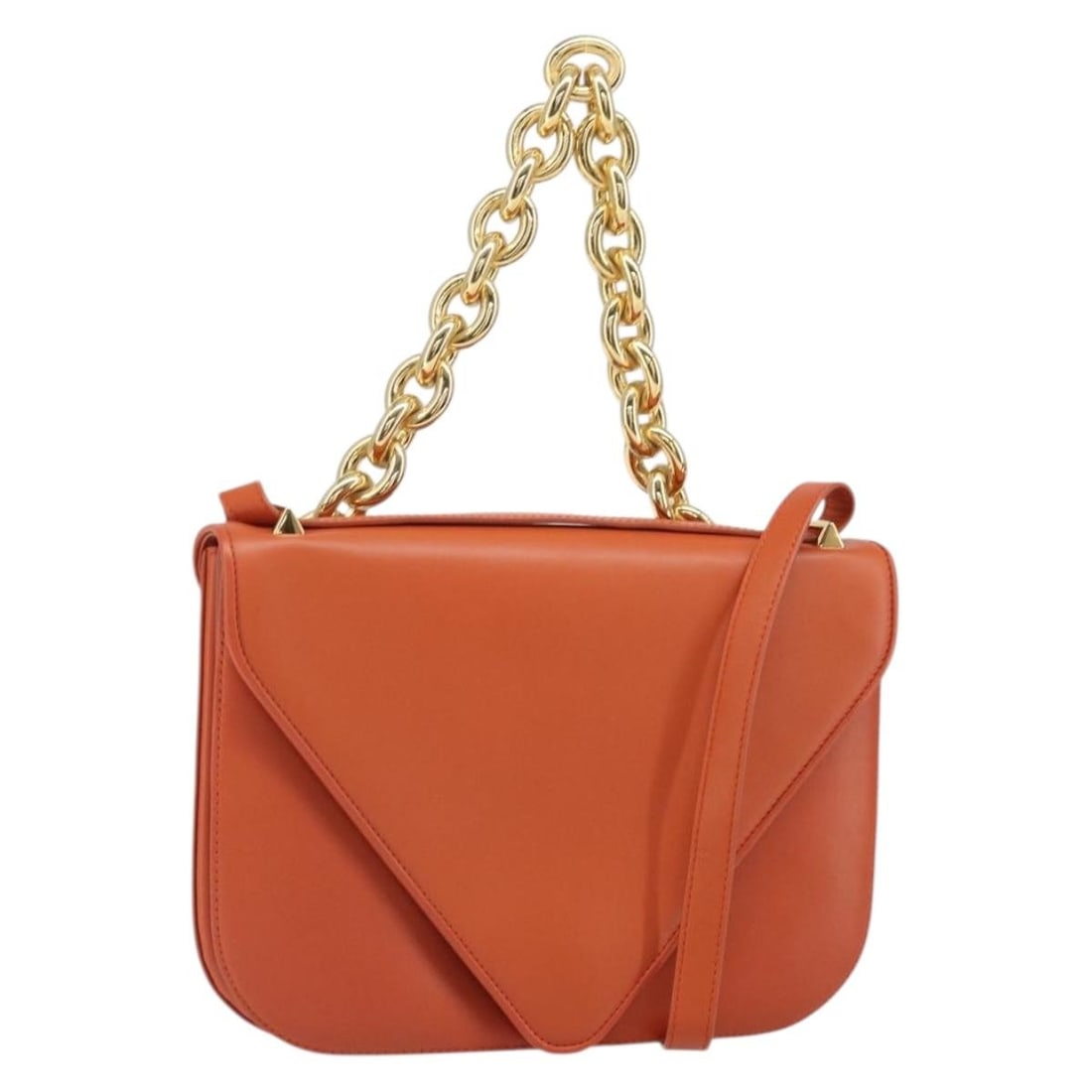 Bottega Veneta Brown Leather Chain Shoulder Bag with Gold Accents and Dust Bag: Bottega Veneta Brown Leather Chain Shoulder Bag with Gold Accents and Dust Bag This Bottega Veneta chain shoulder bag offers versatile 2-way styling and is crafted from brown leather with gold-tone ac