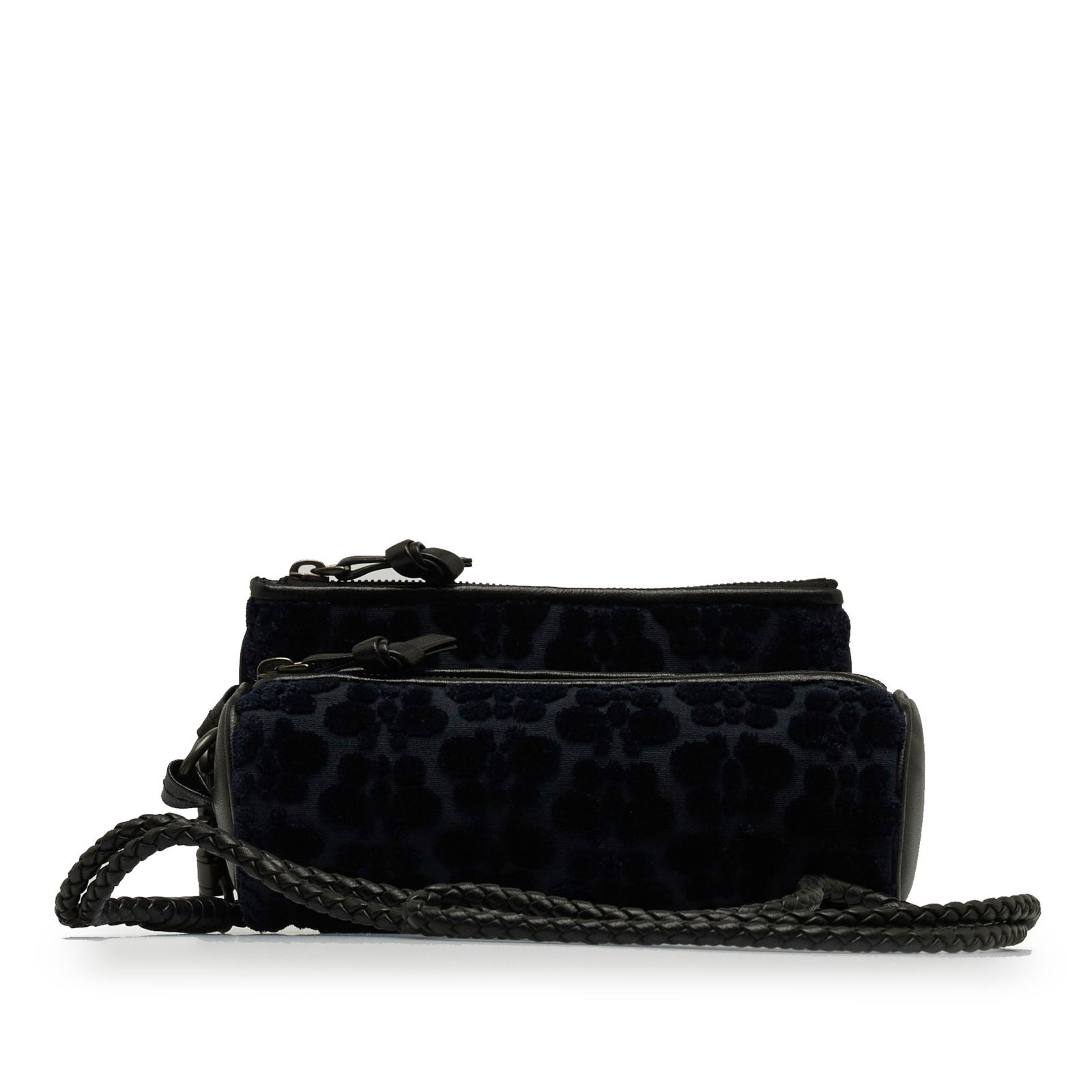 Bottega Veneta Blue Velvet Multi-Pouch Butterfly Crossbody Bag: Bottega Veneta Blue Velvet Multi-Pouch Butterfly Crossbody Bag Introducing the Bottega Veneta Multi-Pouch Butterfly Velvet Crossbody, a luxurious accessory crafted from soft velvet with leather trim.