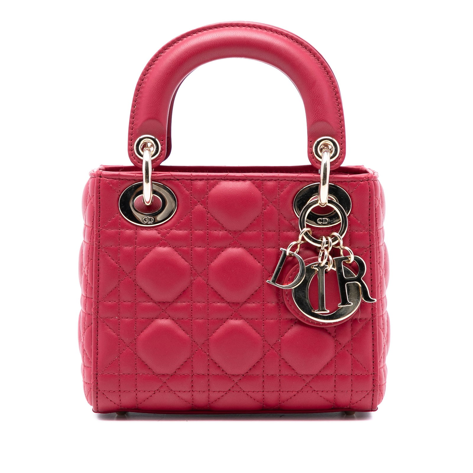 Dior Lady Dior Mini Pink Cannage Quilted Lambskin Top Handle Bag (1 of 7)