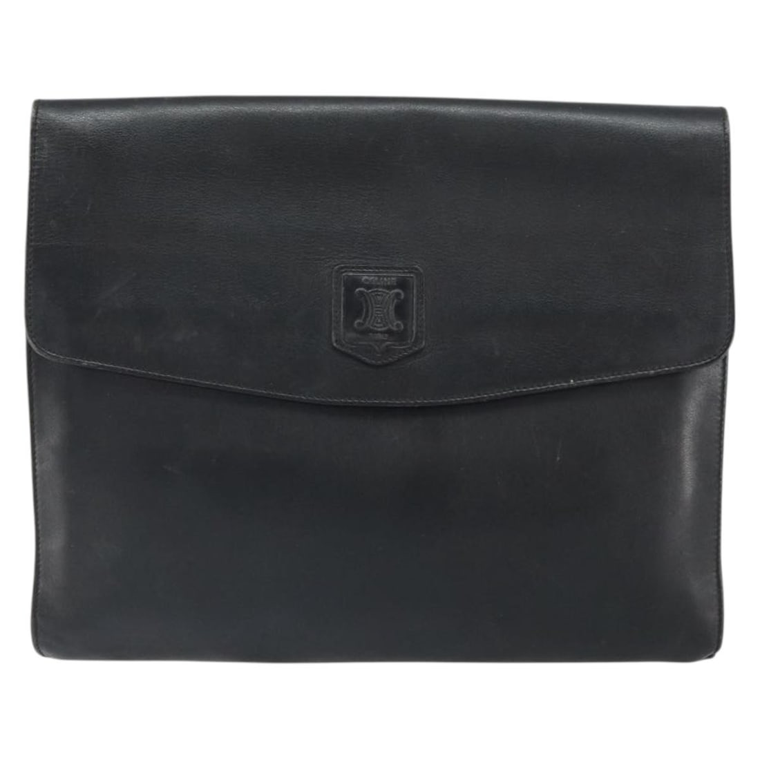 Black Leather Celine Clutch Bag for Women: Black Leather Celine Clutch Bag for Women This Celine clutch bag is crafted from black leather and designed for women. It features a spacious interior and Italian craftsmanship. The bag has some signs