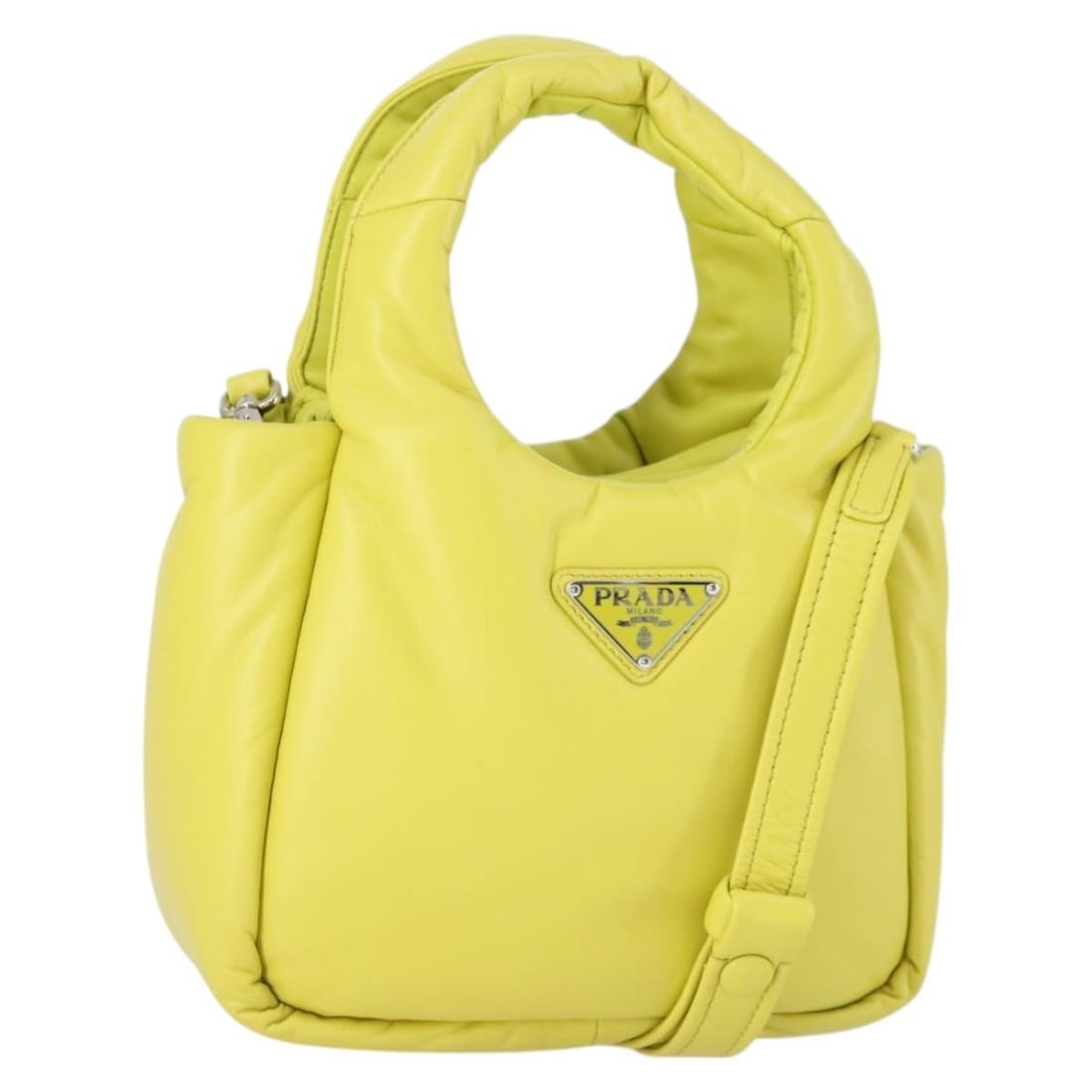 Yellow Leather PRADA Two Way Shoulder and Handbag with Silver Accents (1 of 18)