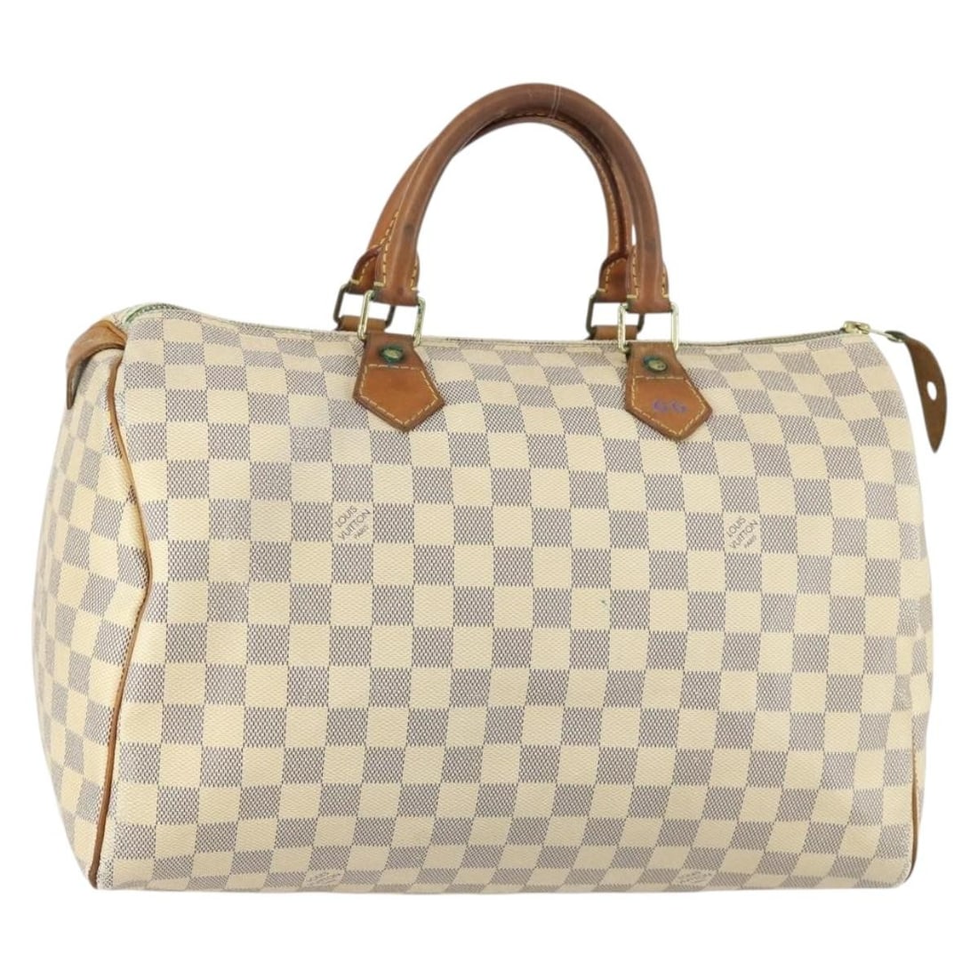 Louis Vuitton Damier Canvas Speedy Bag Beige 35cm for Women: Louis Vuitton Damier Canvas Speedy Bag Beige 35cm for Women This Louis Vuitton Speedy handbag features the Damier canvas design in beige and is crafted for women. It is made in France and showcases th