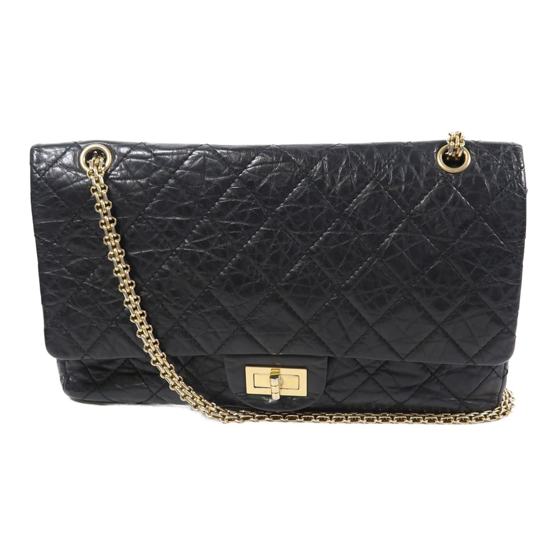 CHANEL 2.55 Large Chain Shoulder Bag Black Calfskin GHW (1 of 18)