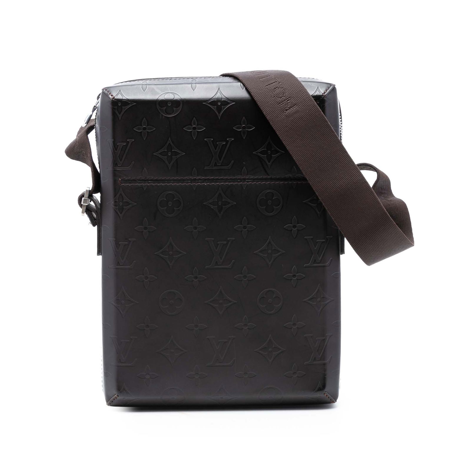 Brown Leather Bobby Bag by Louis Vuitton Monogram Glace Collection: Brown Leather Bobby Bag by Louis Vuitton Monogram Glace Collection This Louis Vuitton Monogram Glace Bobby bag features a leather body with a brown monogram design, an adjustable flat canvas strap, a