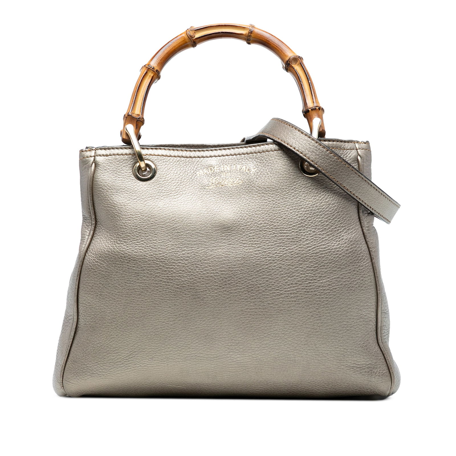 Gucci Small Gold Calfskin Bamboo Shopper Satchel with Bamboo Handles (1 of 7)