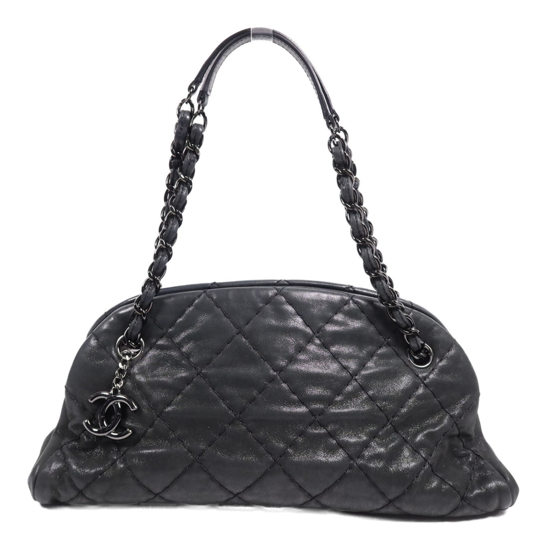 Black Calfskin Leather Shoulder Bag by CHANEL with CC Logo (1 of 13)
