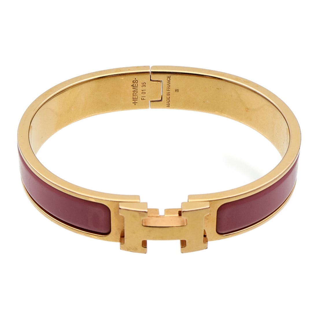 Pink Enamel Clic H Bracelet by Hermes with Gold Tone (1 of 11)