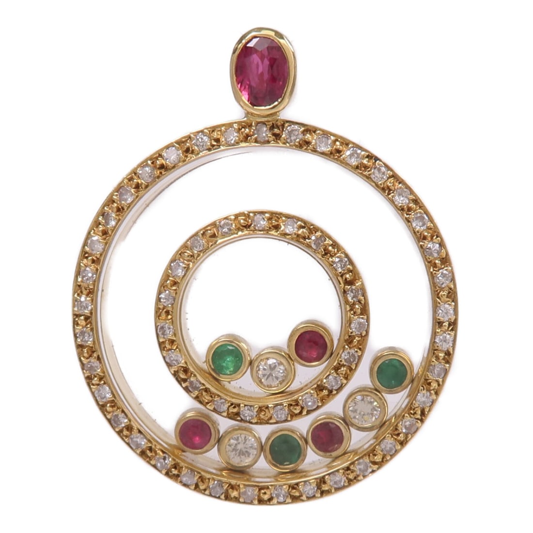18K Yellow Gold Pendant Top with Ruby Emerald and Diamond (1 of 7)