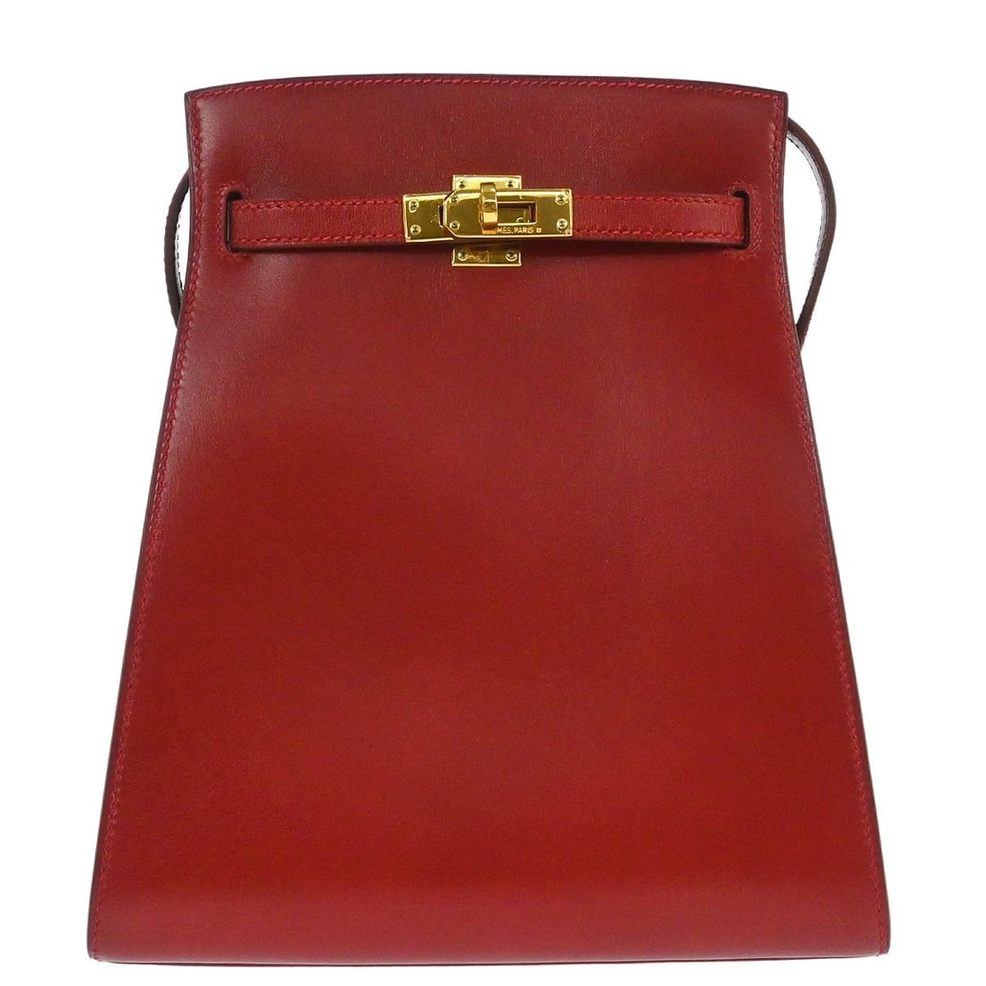Hermes Kelly Sport PM Rouge Garance Red Leather Small Shoulder Bag: Hermes Kelly Sport PM Rouge Garance Red Leather Small Shoulder Bag This Hermes Kelly Sport PM shoulder bag is crafted from Rouge Garance box calf leather, complemented by gold-tone hardware. It featur