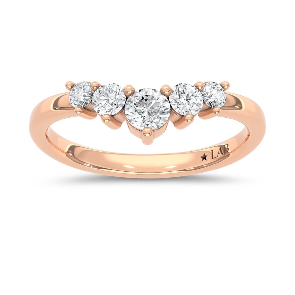 14K Rose Gold Lab Grown Diamond 1/2 Ct.Tw. Chevron Band: 14K Rose Gold Lab Grown Diamond 1/2 Ct.Tw. Chevron Band Add a modern twist to your jewelry collection with this 14K Rose gold chevron band, featuring 1/2 carat total weight of lab-grown diamonds. Its