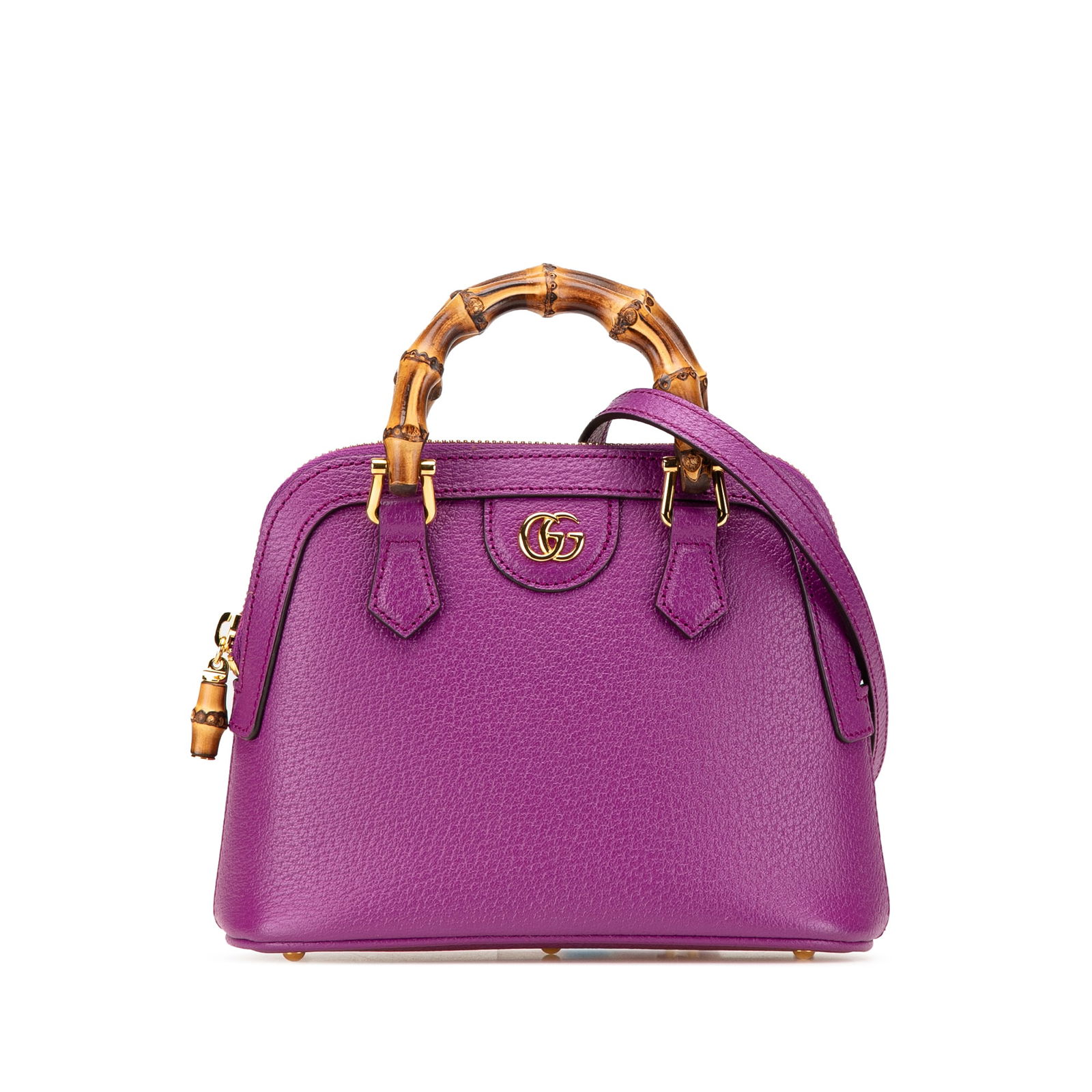 Gucci Mini Dollar Calfskin Bamboo Diana Dome Satchel Purple Leather: Gucci Mini Dollar Calfskin Bamboo Diana Dome Satchel Purple Leather Introducing the Gucci Mini Dollar Calfskin Bamboo Diana Dome Satchel, a stunning accessory that combines luxury and functionality. T