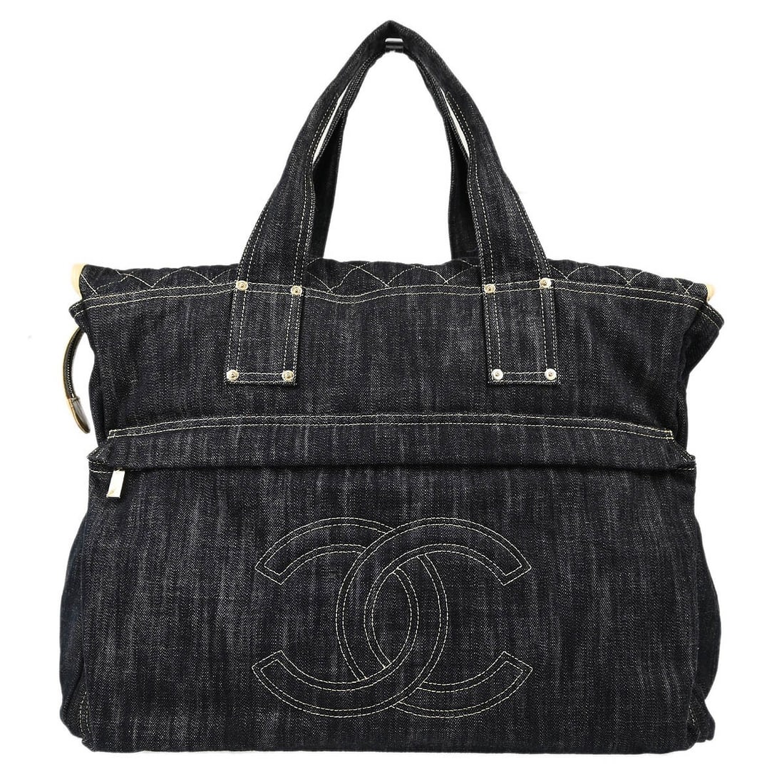 Chanel Sparkling Denim Tote Handbag Navy Blue 19x15: Chanel Sparkling Denim Tote Handbag Navy Blue 19x15 This Chanel Navy Sparkling Denim Tote Handbag is a stylish and functional accessory for any wardrobe. Made from high-quality denim, this bag feature