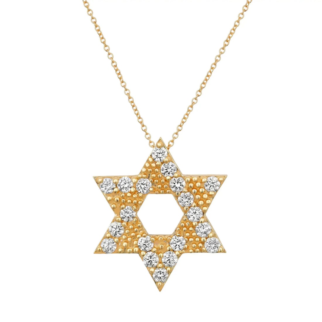 Rachel Koen 14k Yellow Gold Lab Diamond Star of David Pendant Necklace 1.9ctw: Rachel Koen 14k Yellow Gold Lab Diamond Star of David Pendant Necklace 1.9ctw This elegant pendant necklace features a Star of David design adorned with 19 round, lab-grown white diamonds totaling 1.9