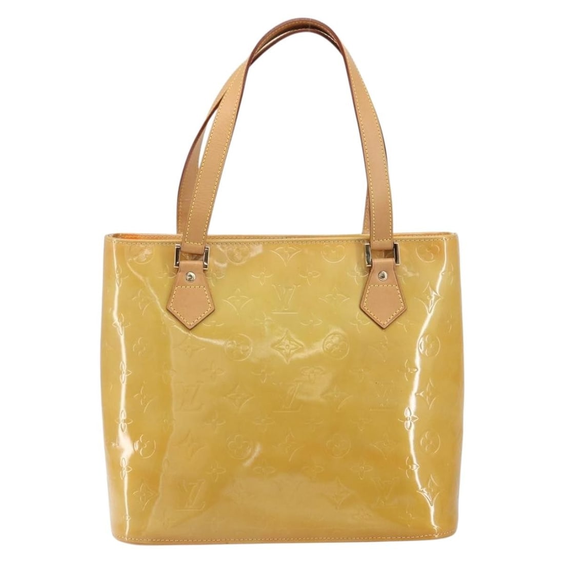 Beige Patent Leather Houston Bag by Louis Vuitton Monogram Vernis: Beige Patent Leather Houston Bag by Louis Vuitton Monogram Vernis This Louis Vuitton Houston handbag is crafted from beige patent leather and features the iconic monogram Vernis design. Designed for w