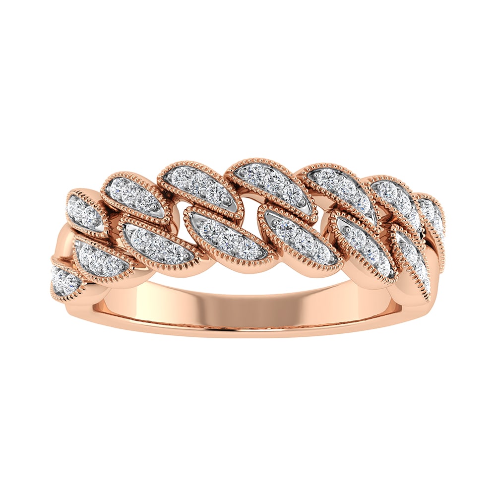 14K Rose Gold 1/5 Ct.Tw. Diamond Cuban Style Band: 14K Rose Gold 1/5 Ct.Tw. Diamond Cuban Style Band 14k Rose Gold Stone Color: G-h Stone Clarity: I1 Each ring is presented in standard size 6.5. Complimentary resizing is available between sizes 510