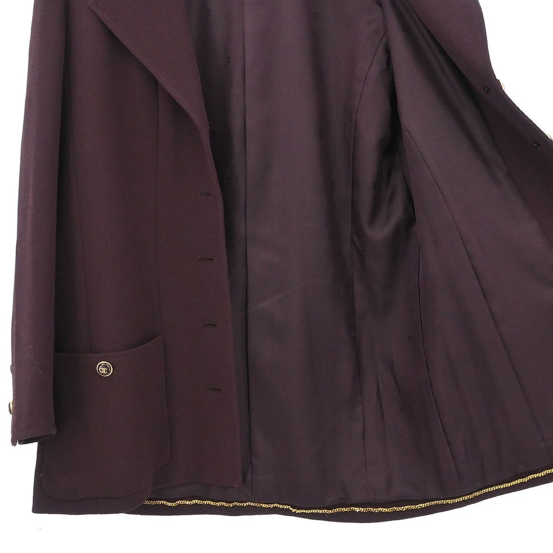 Chanel Bordeaux Wool Collared Button Jacket Size 40 - 6