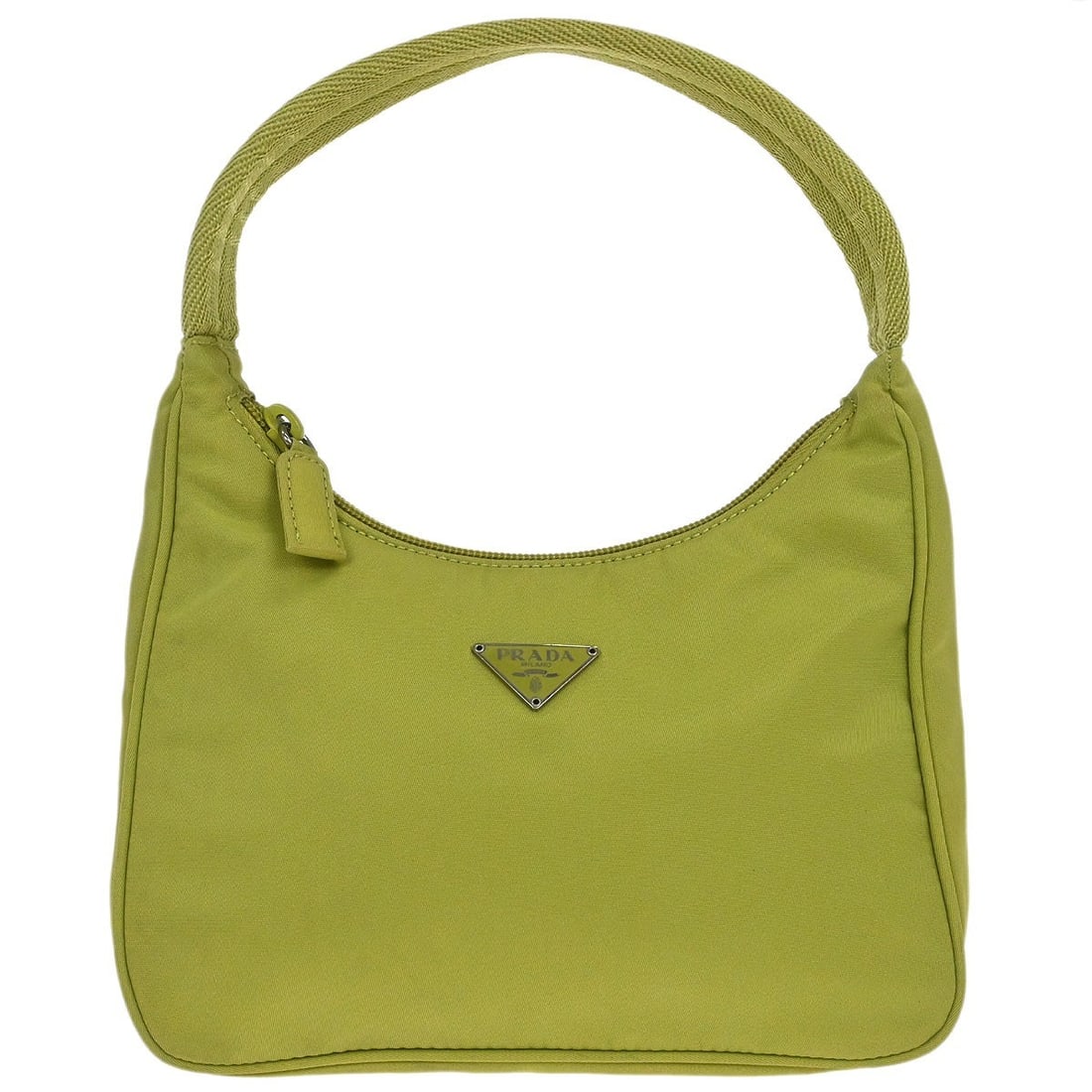 Prada Small Yellow Green Top Handle Nylon Bag with Logo Accent (1 of 10)