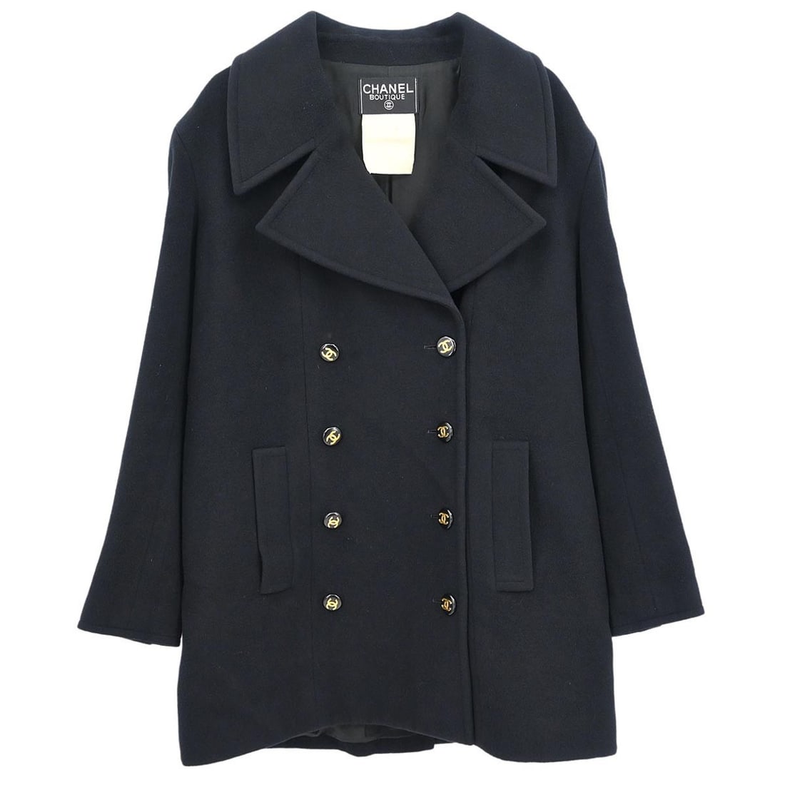 Chanel Vintage Double Breasted Black Overcoat 93A Size 40 (1 of 9)