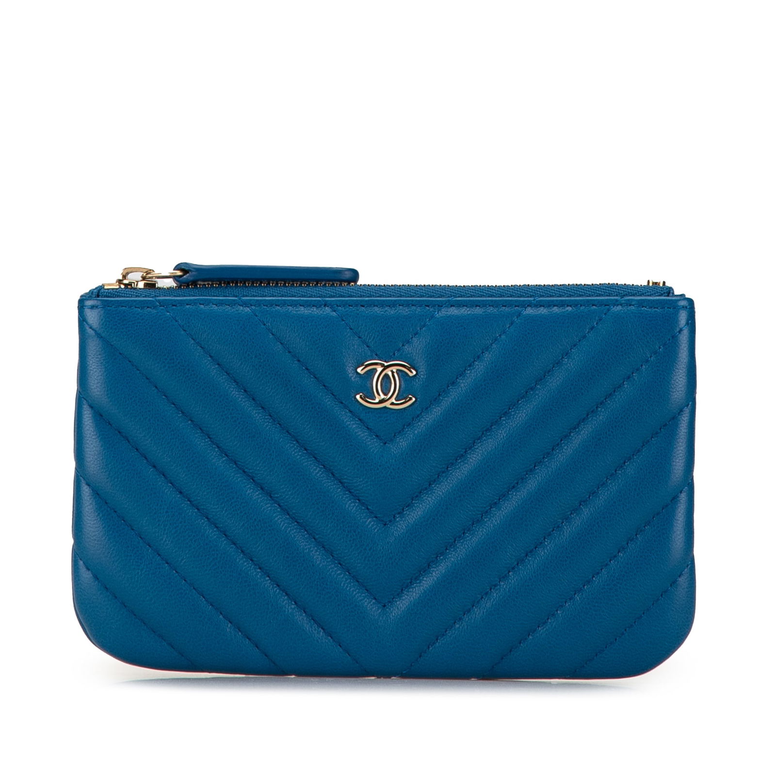 Chanel Chevron Lambskin O Case Pouch Blue Leather SLG (1 of 10)