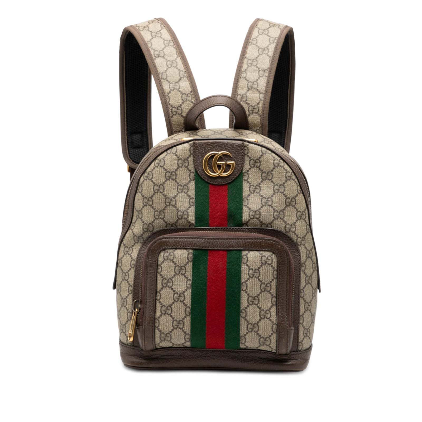 Small Ophidia Web Backpack with GG Supreme Canvas and Leather Trim by Gucci: Small Ophidia Web Backpack with GG Supreme Canvas and Leather Trim by Gucci This Gucci Small GG Supreme Ophidia Web Backpack is crafted from coated canvas with leather trim. It features a flat top han