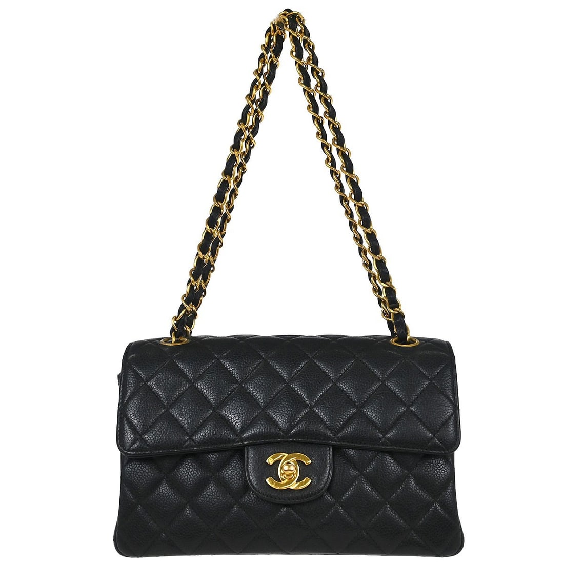 Chanel Black Calfskin Double Sided Classic Flap Shoulder Bag: Chanel Black Calfskin Double Sided Classic Flap Shoulder Bag Introducing the Chanel Black Calfskin Double Sided Flap Shoulder Bag, a chic accessory perfect for any casual party or cocktail event. This