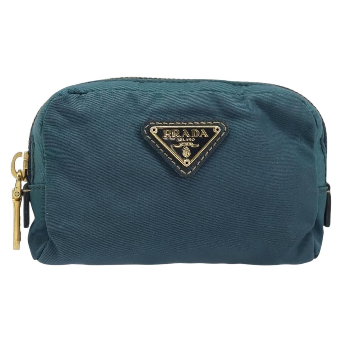 Blue Nylon Zip Around Pouch by Prada for Women: Blue Nylon Zip Around Pouch by Prada for Women This Prada Zip Around Pouch for women is crafted from durable blue nylon and features a zip-around closure. Designed in Italy, it offers compact storage