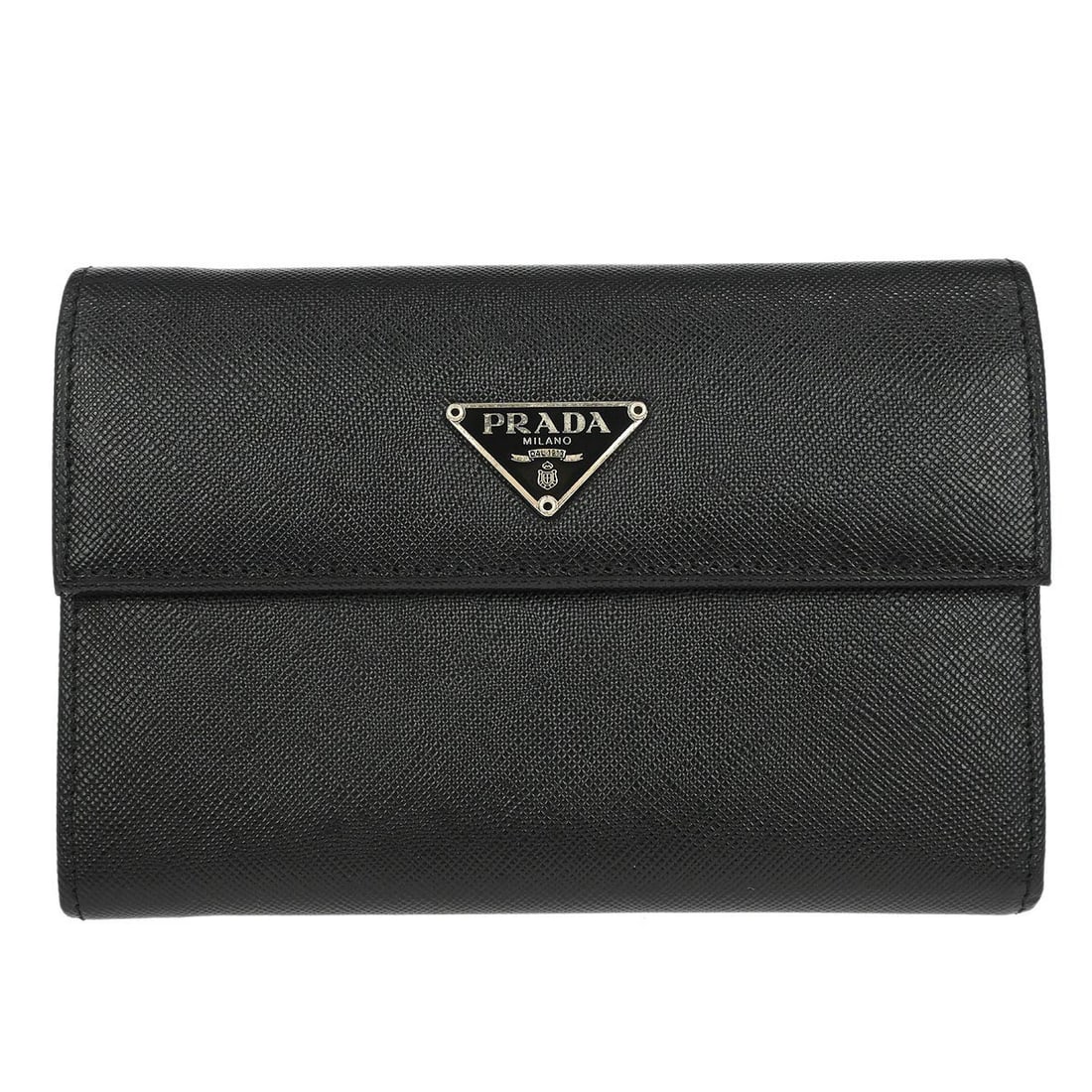 Black Leather Small Trifold Wallet by Prada with Logo Accent (1 of 7)