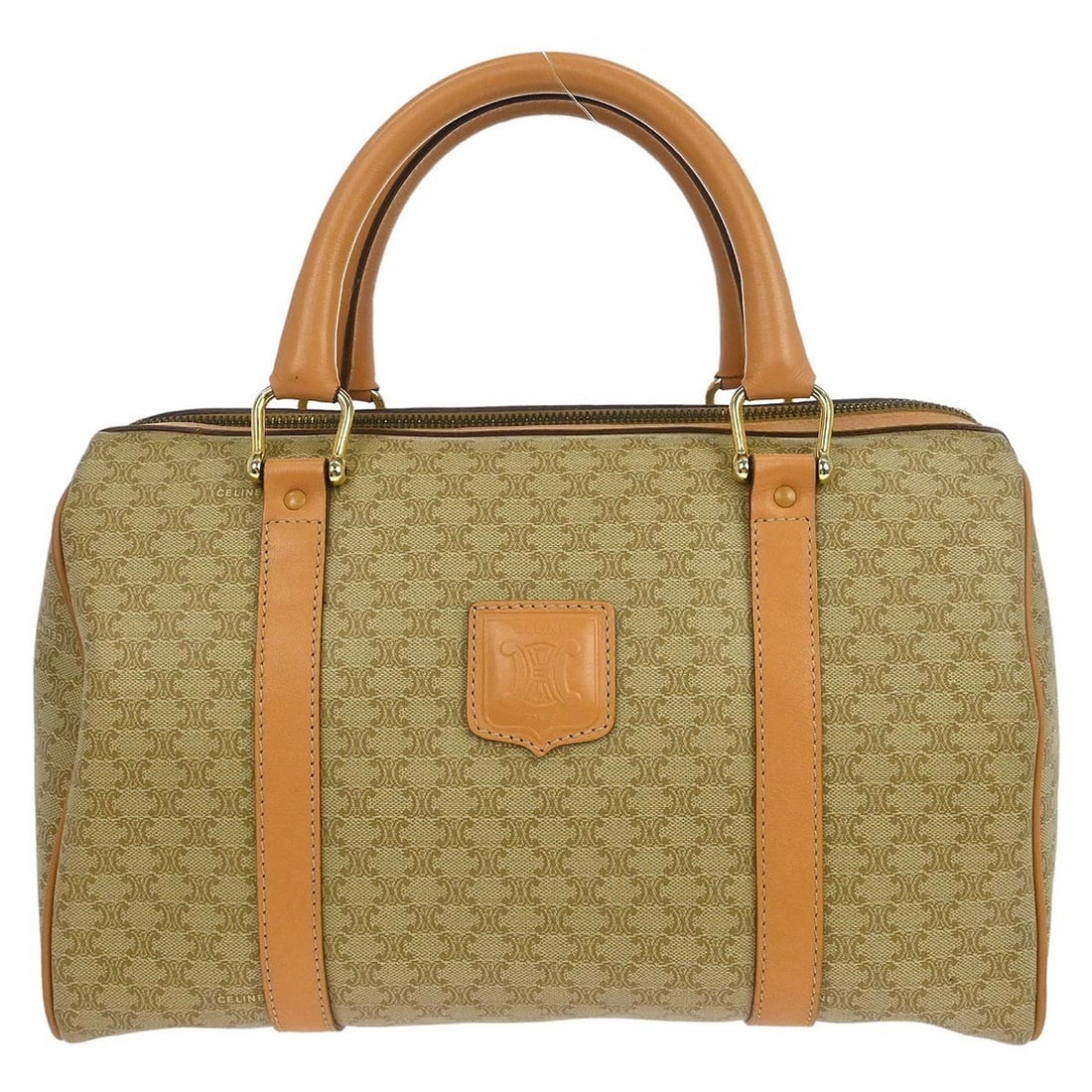 Celine Macadam Top Handle Bag Beige PVC Leather Small: Celine Macadam Top Handle Bag Beige PVC Leather Small This Celine Macadam top handle bag features a beige PVC leather exterior with the signature Macadam pattern and logo accents. Designed for casual