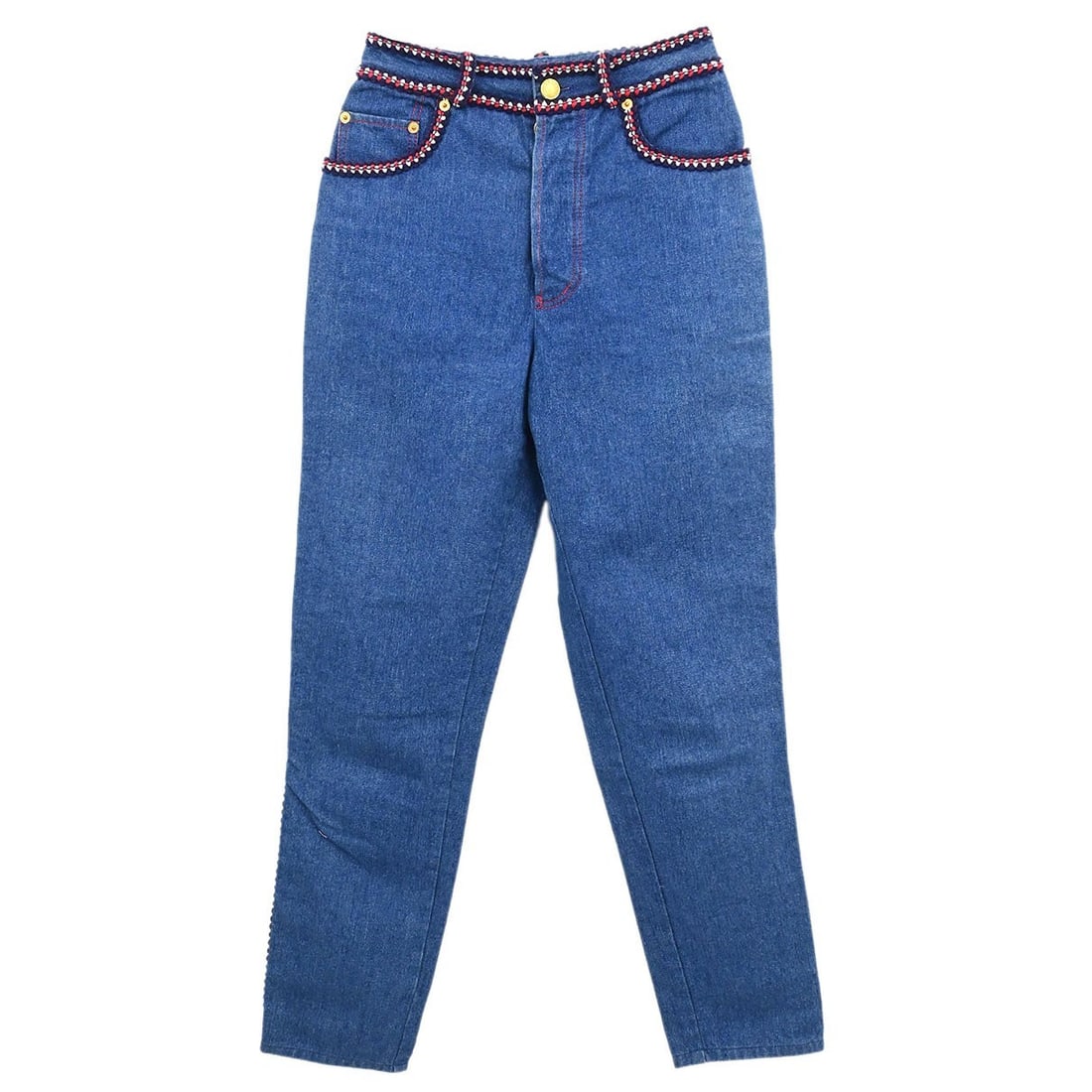 Blue Cotton Long Pants by Chanel Size 36: Blue Cotton Long Pants by Chanel Size 36 These Chanel long denim pants feature a regular fit and are crafted from 100% cotton in blue. Designed for casual occasions, they offer a long inseam and are m