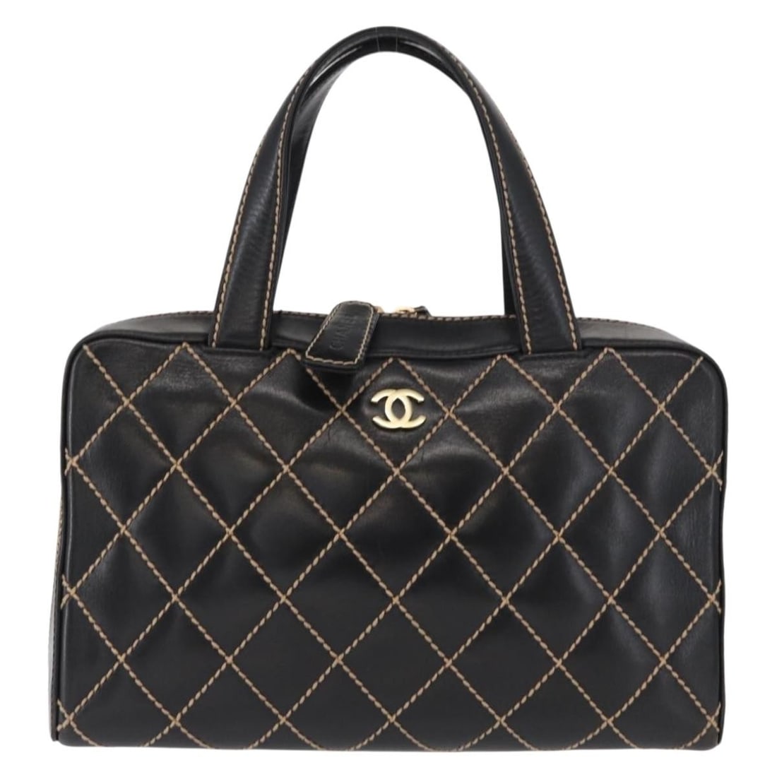 Quilted Black Leather Surpique Boston Handbag by Chanel (1 of 18)