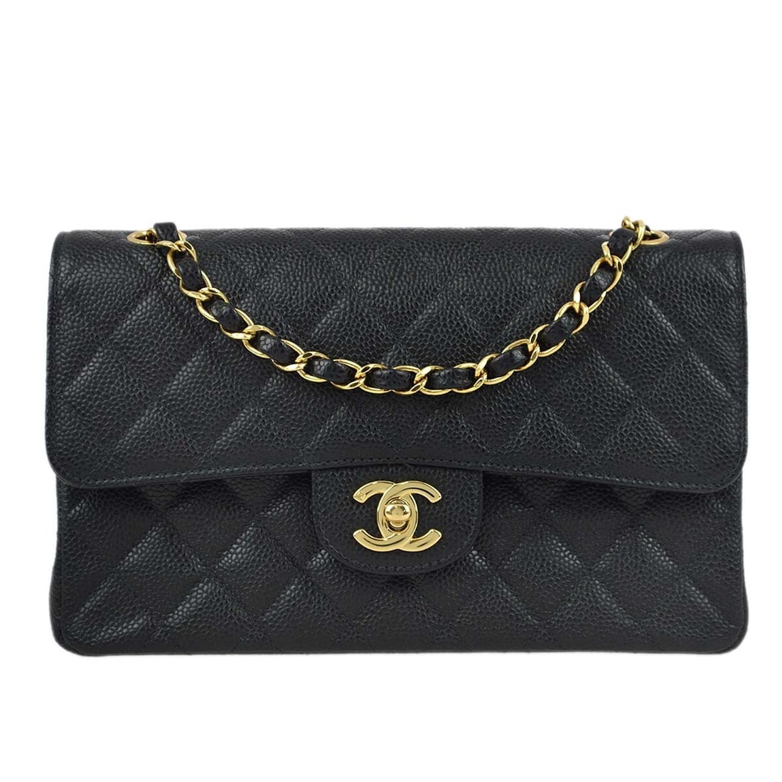 Chanel Black Caviar Small Classic Double Flap Shoulder Bag: Chanel Black Caviar Small Classic Double Flap Shoulder Bag Introducing the iconic Chanel Black Calfskin Small Classic Double Flap Shoulder Bag, a timeless accessory that embodies luxury and sophistica