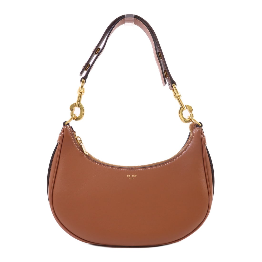 CELINE Ava Brown Calfskin Leather Shoulder Bag with Gold Hardware: CELINE Ava Brown Calfskin Leather Shoulder Bag with Gold Hardware This is a CELINE Ava shoulder bag crafted from brown calfskin leather. Made in France, it features a classic shoulder bag silhouette w