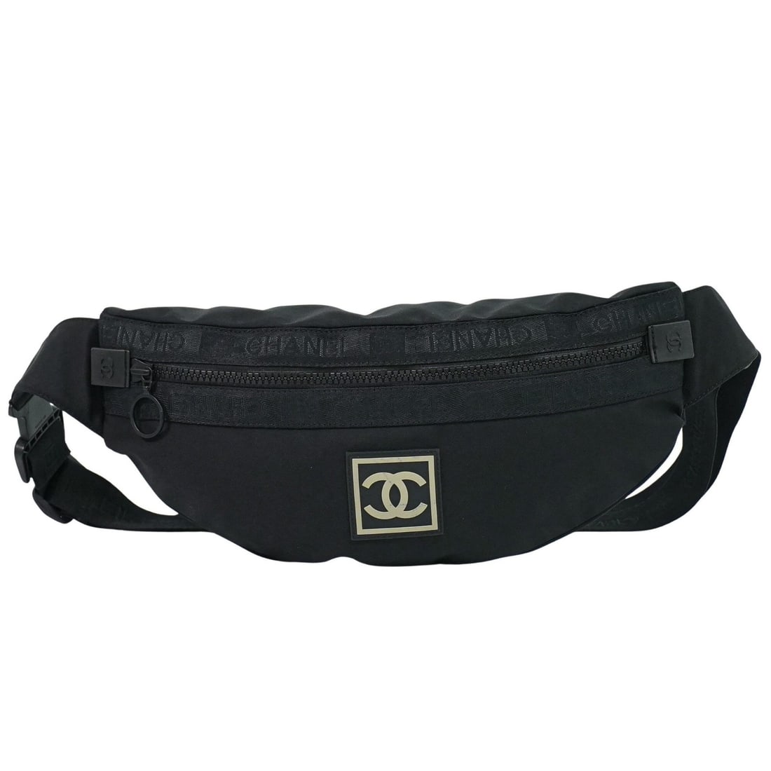 Chanel Sport Line Black Nylon Unisex Waist Bag from Italy: Chanel Sport Line Black Nylon Unisex Waist Bag from Italy Chanel Sport Line Waist Bag crafted from nylon in black, designed for unisex use. Features a compact silhouette and is made in Italy. The bag
