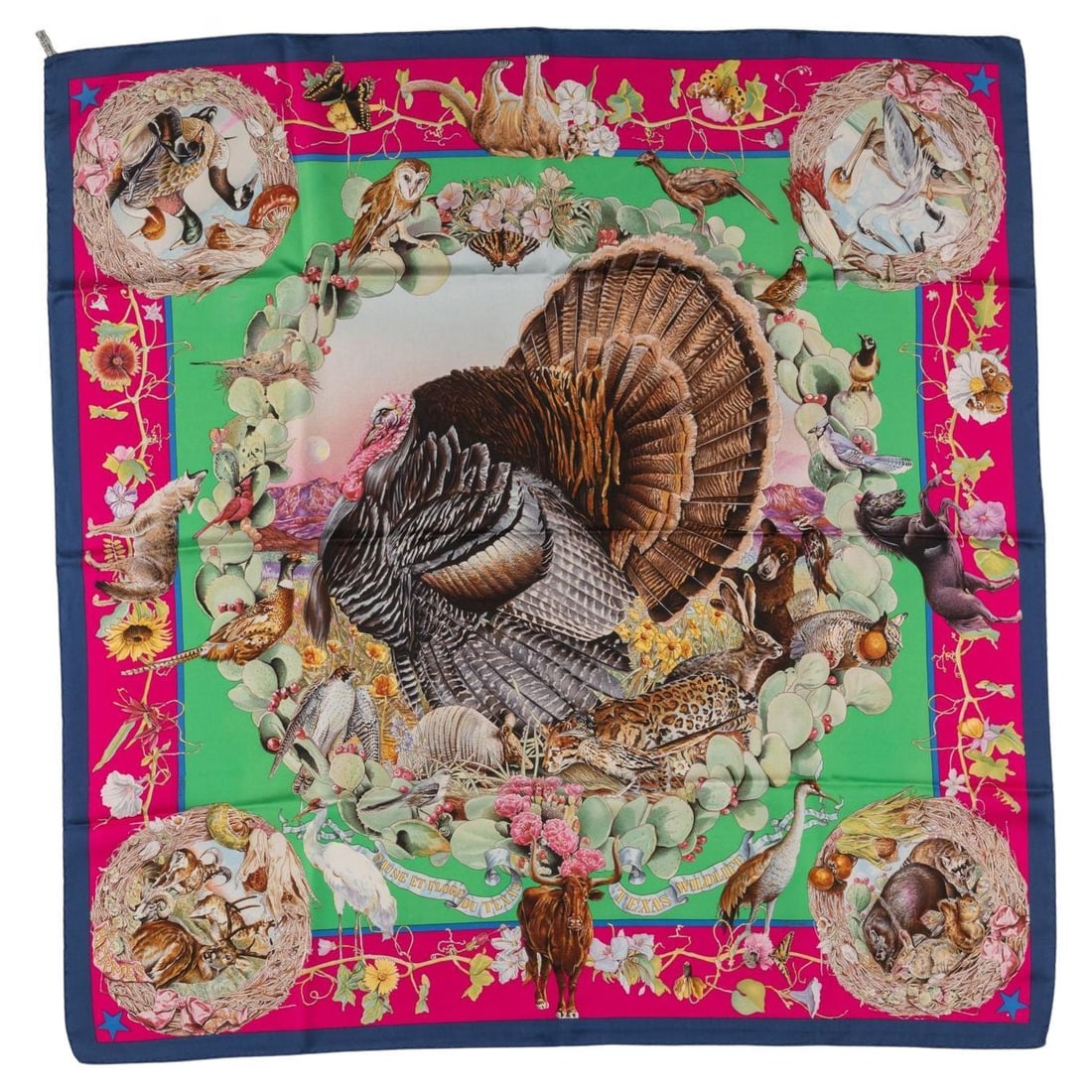 Hermes Faune et Flore du Texas Silk Scarf 35x35: Hermes Faune et Flore du Texas Silk Scarf 35x35 This exquisite Hermes "Faune et Flore du Texas" Scarf celebrates the 150th anniversary of Texas independence. Crafted in France, this luxurious scarf fe