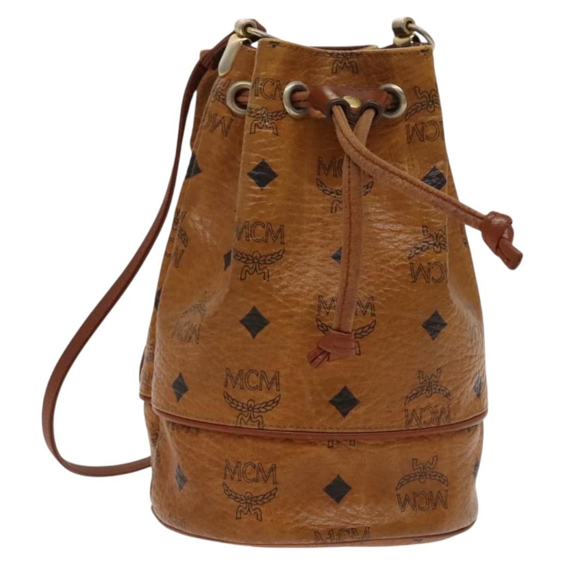 MCM Brown PVC Drawstring Shoulder Bag 15cm x 20cm x 12cm: MCM Brown PVC Drawstring Shoulder Bag 15cm x 20cm x 12cm This MCM drawstring shoulder bag is crafted from brown PVC and is designed for women. It features a classic silhouette with a drawstring closur