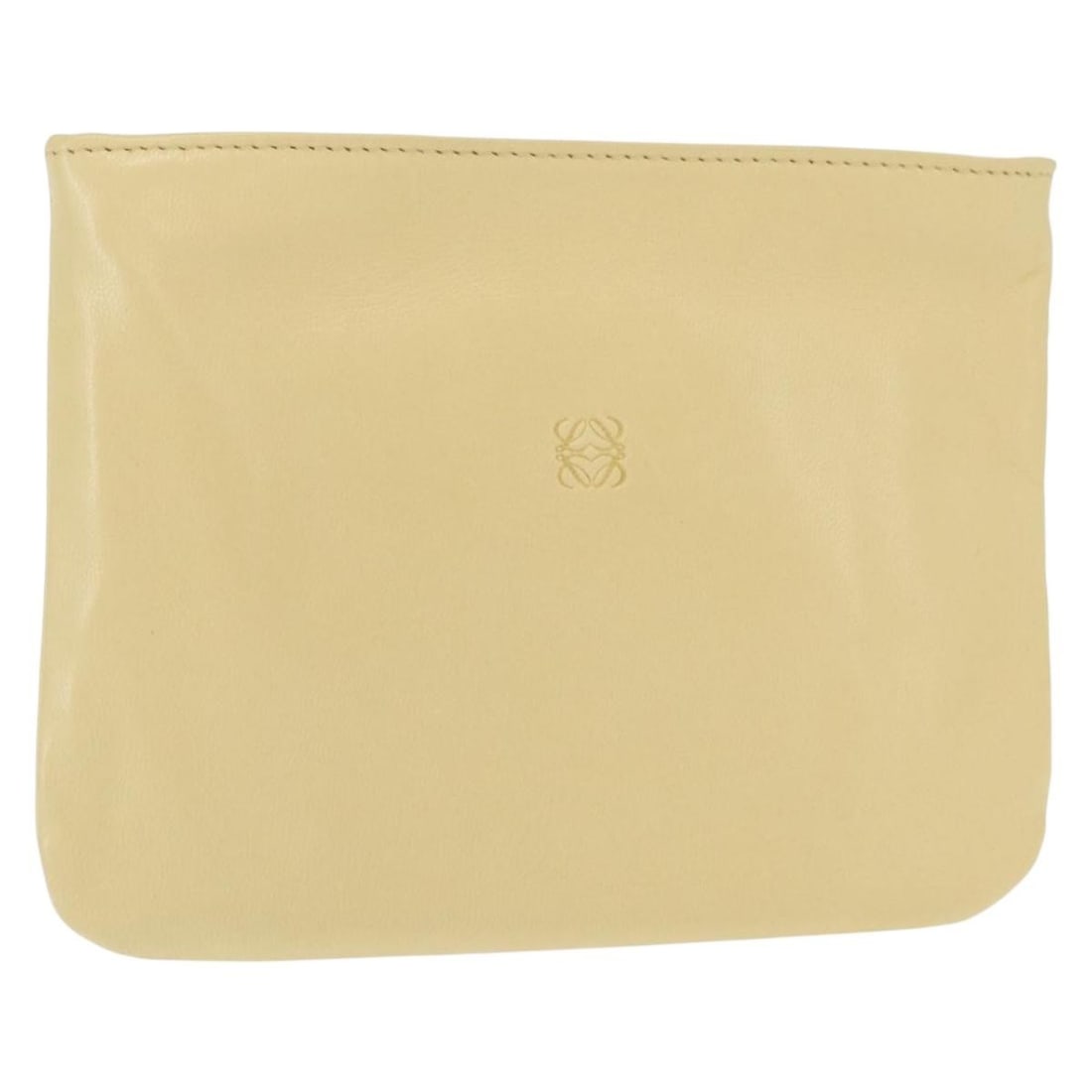 Beige Leather Pochette by Loewe for Women 15cm by 11cm: Beige Leather Pochette by Loewe for Women 15cm by 11cm This pre-owned Loewe Pochette is crafted from beige leather, designed for women. It features a compact silhouette with minor surface rubbing and