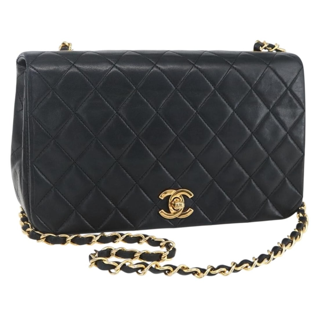 CHANEL Black Gold Matelasse Lambskin Shoulder Bag with Dust Bag: CHANEL Black Gold Matelasse Lambskin Shoulder Bag with Dust Bag This CHANEL Matelasse Chain Shoulder Bag is a stunning accessory made from luxurious lambskin leather in a classic black and gold color