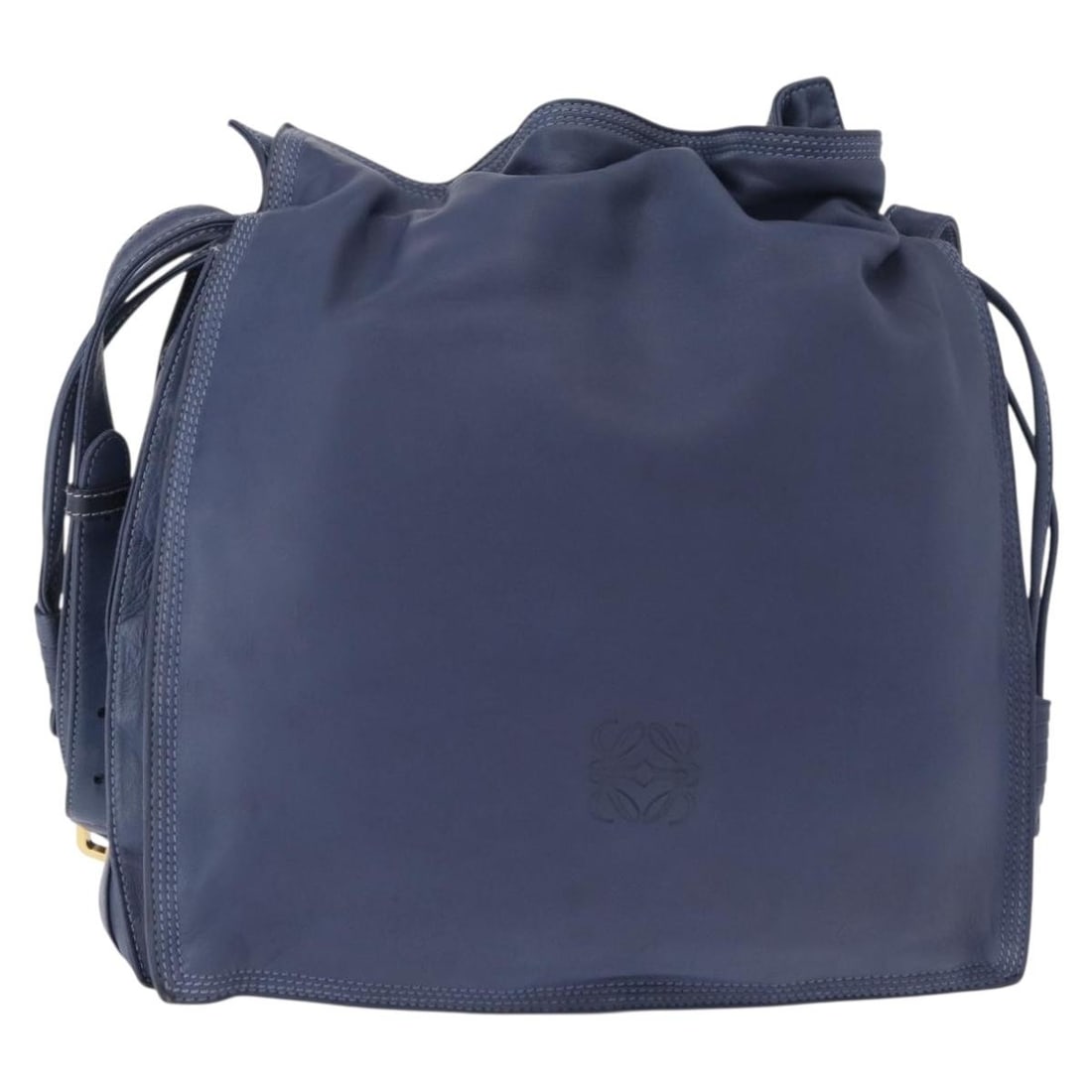 Blue Leather Flamenco Shoulder Bag by Loewe Spain: Blue Leather Flamenco Shoulder Bag by Loewe Spain The Loewe Flamenco Bag is crafted from blue leather and designed for women. This pre-owned bag shows signs of use, including surface rubbing, stains,
