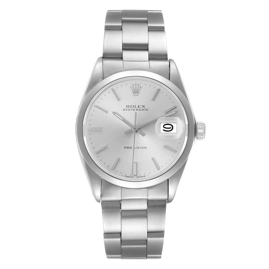Oysterdate Precision Silver Dial Watch Reference 6694 With Oyster Bracelet: Oysterdate Precision Silver Dial Watch Reference 6694 With Oyster Bracelet This Rolex Oysterdate Precision features a silver dial and a smooth bezel, complemented by an Oyster bracelet. Designed for m