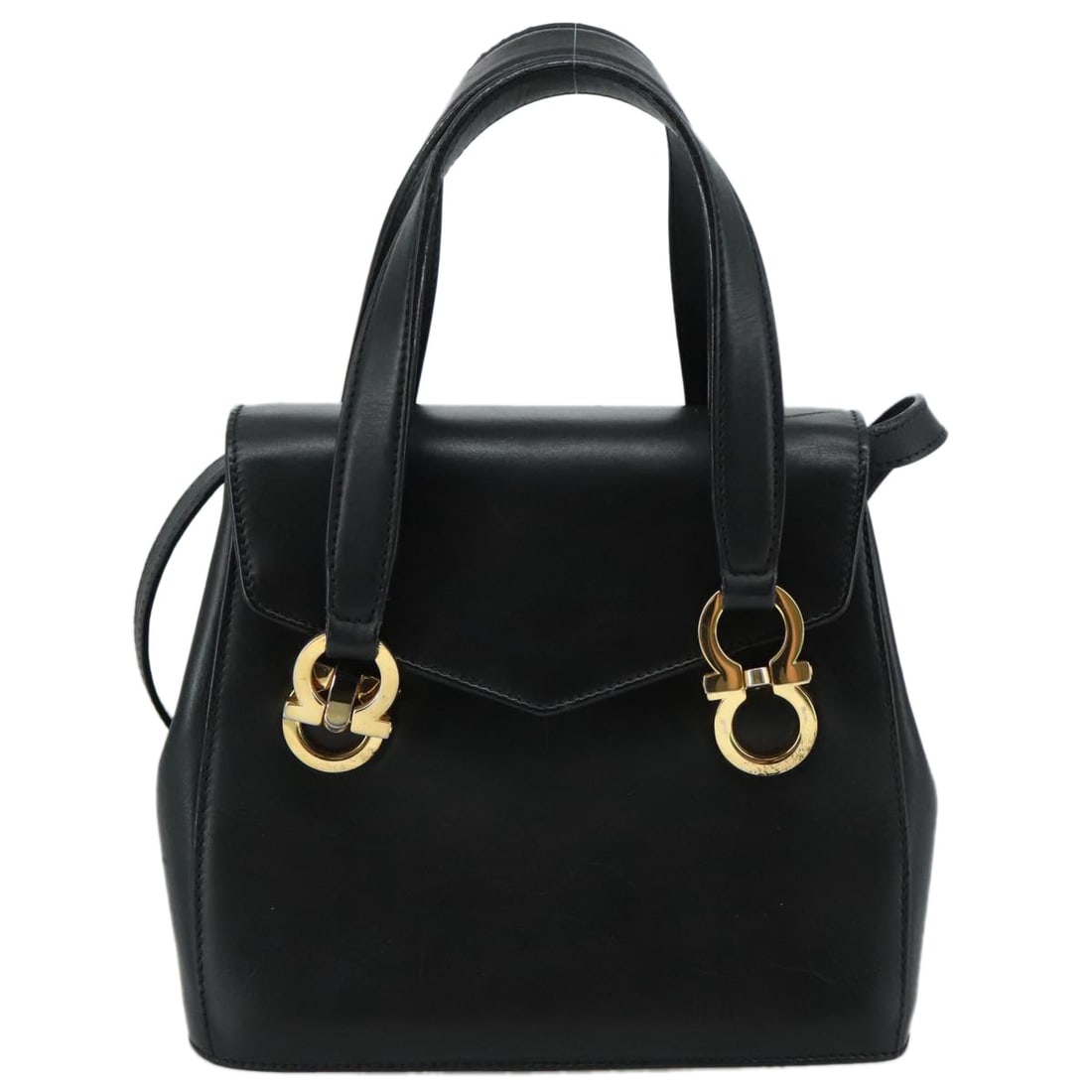 Salvatore Ferragamo Leather Gancini Black Handbag 28cm: Salvatore Ferragamo Leather Gancini Black Handbag 28cm This Salvatore Ferragamo Gancini handbag is crafted from black leather and designed for women. It features a structured silhouette with a shoulde