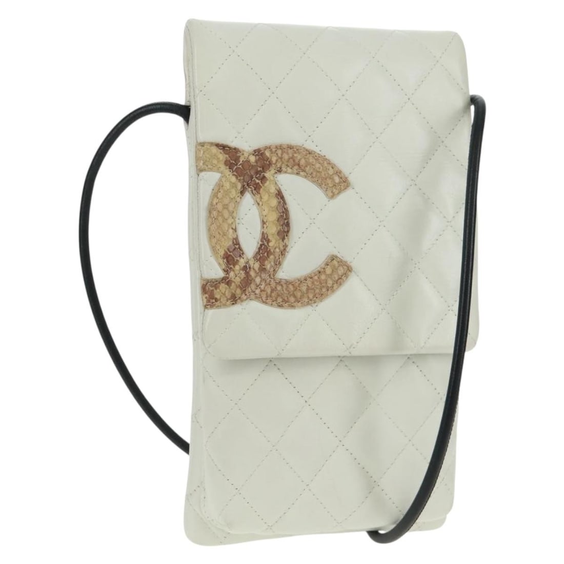 White and Black Leather Cambon Line Shoulder Bag by CHANEL: White and Black Leather Cambon Line Shoulder Bag by CHANEL This is a CHANEL Matelasse Cambon Line shoulder bag crafted from white and black leather. The bag features the iconic CC logo design, a spaci