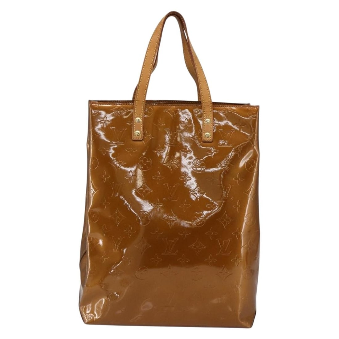 Patent Leather Louis Vuitton Reade Brown Handbag 25.5x33x11.5cm: Patent Leather Louis Vuitton Reade Brown Handbag 25.5x33x11.5cm This Louis Vuitton Reade handbag for females features the classic Monogram Vernis patent leather in brown. It measures 25.5cm x 33cm x 1
