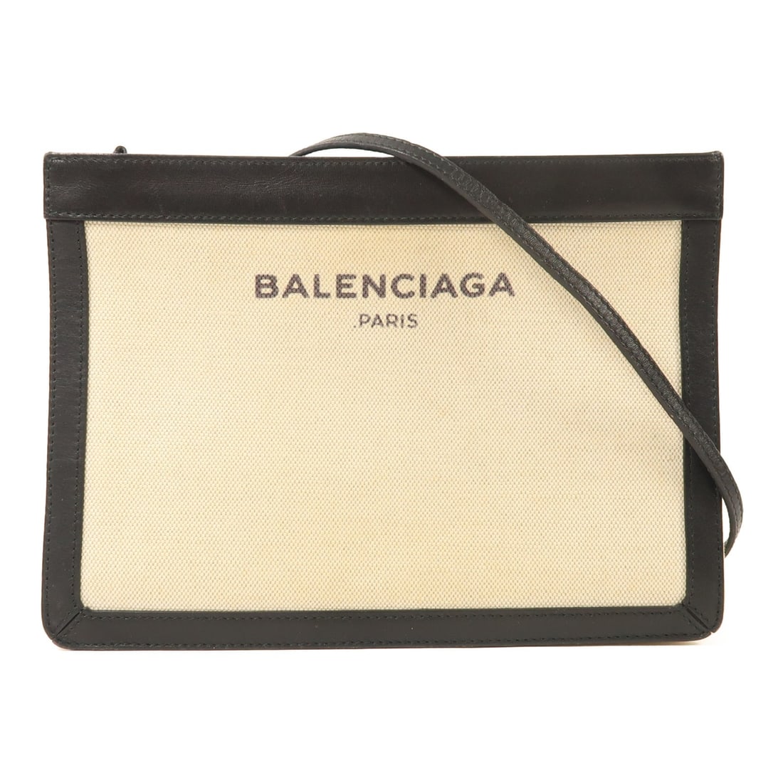 Balenciaga Navy Canvas Shoulder Bag with Silver Hardware Black: Balenciaga Navy Canvas Shoulder Bag with Silver Hardware Black This Balenciaga Navy Pochette shoulder bag features a black canvas exterior and a sleek, minimalist design. Made in France, it offers pra