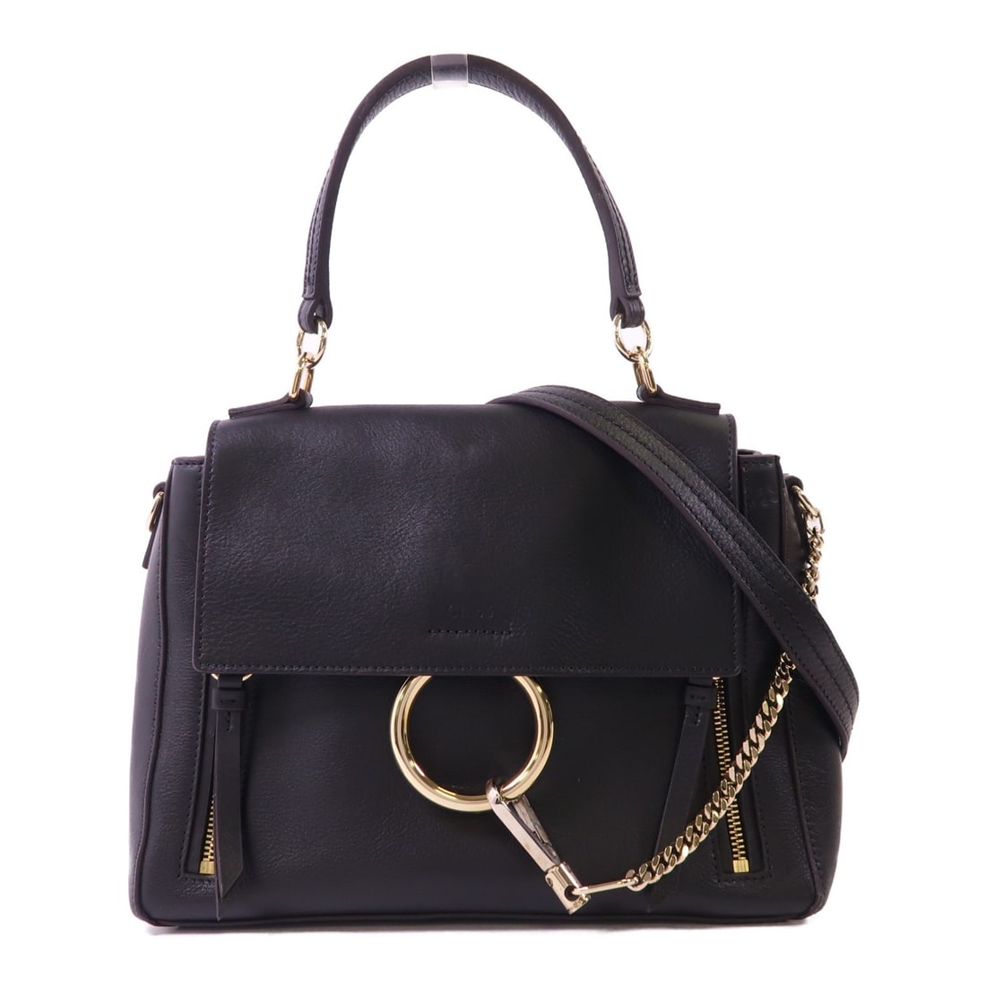 Chloe Faye Day Black Calfskin 2 Way Shoulder Bag with Gold Hardware: Chloe Faye Day Black Calfskin 2 Way Shoulder Bag with Gold Hardware This Chloe Faye Day 2-way shoulder bag is crafted from black calfskin leather. Made in France, it features a versatile design that c
