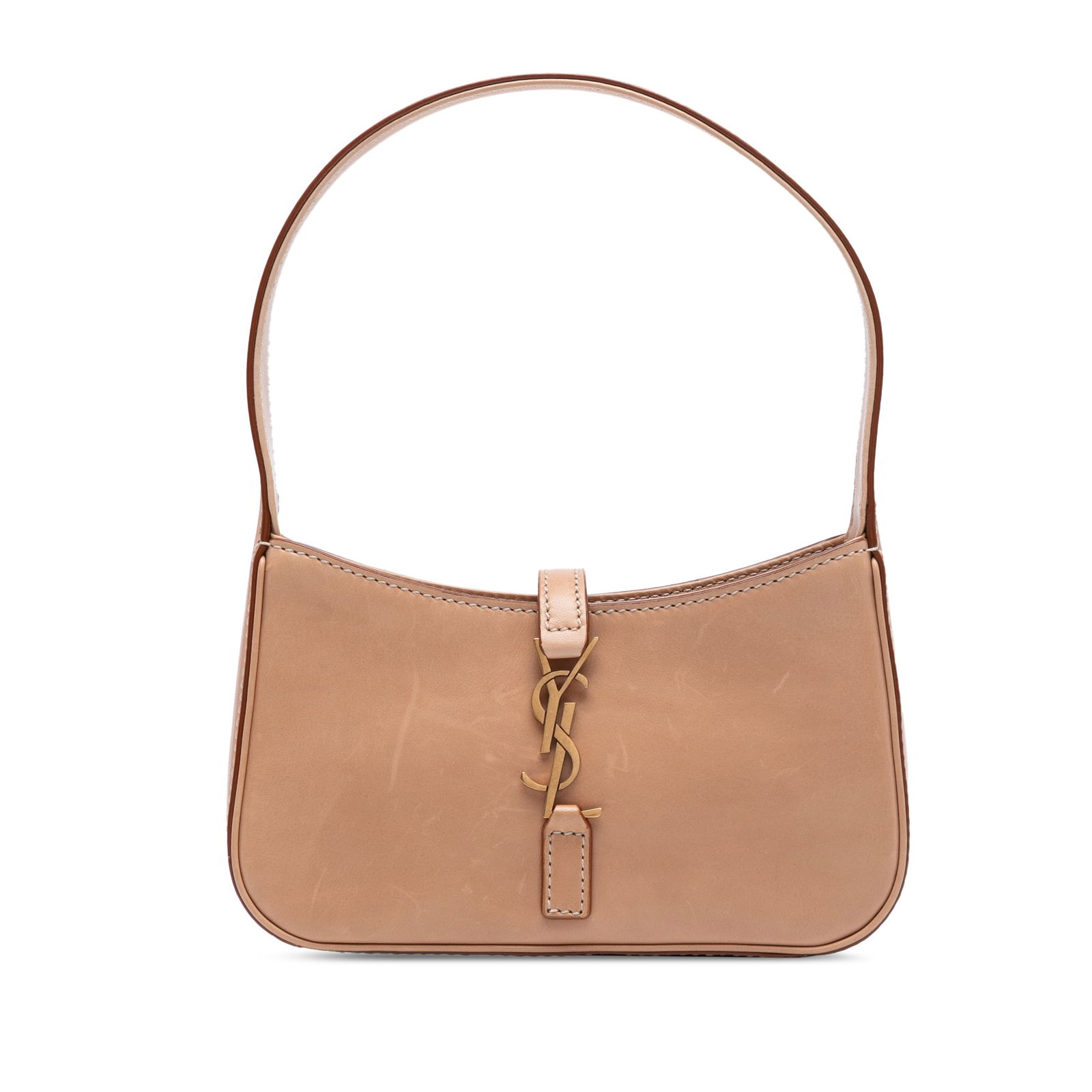Saint Laurent Mini Leather Le 5 a 7 Hobo Bag Brown: Saint Laurent Mini Leather Le 5 a 7 Hobo Bag Brown Introducing the Saint Laurent Mini Smooth Calfskin Le 5 a 7 Hobo, an elegant shoulder bag crafted from high-quality leather. This stylish accessory f