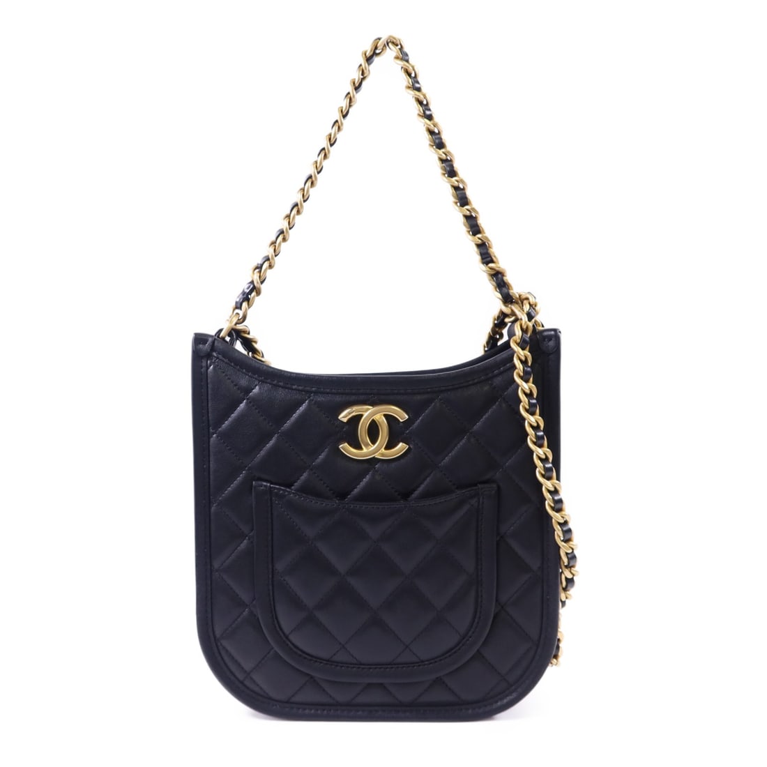 Chanel 24S Calfskin Black Two Way Hobo Chain Shoulder Bag AS4532: Chanel 24S Calfskin Black Two Way Hobo Chain Shoulder Bag AS4532 This CHANEL 2-way hobo chain shoulder bag is crafted from black calfskin leather and features the iconic CC logo. Designed for versatil